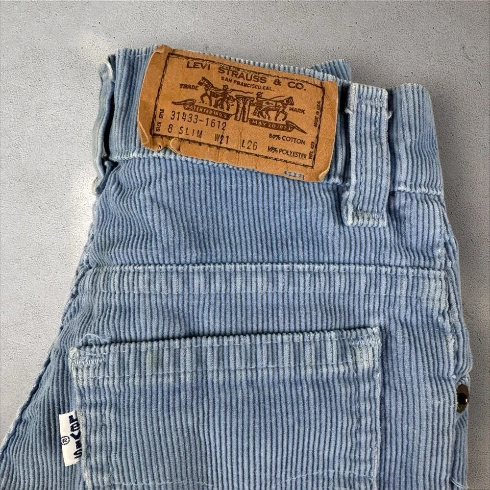 Vintage 70s/80s Little‎ Levi's Baby Blue Corduroy Pants Slim Kids 8 (19x22.5)